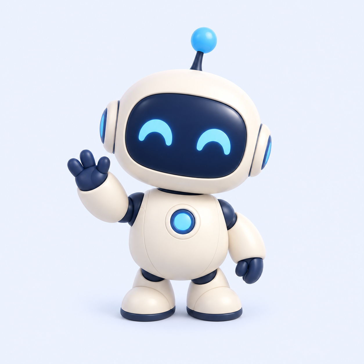 Relay, the site's small friendly robot mascot, giving a quiet wave